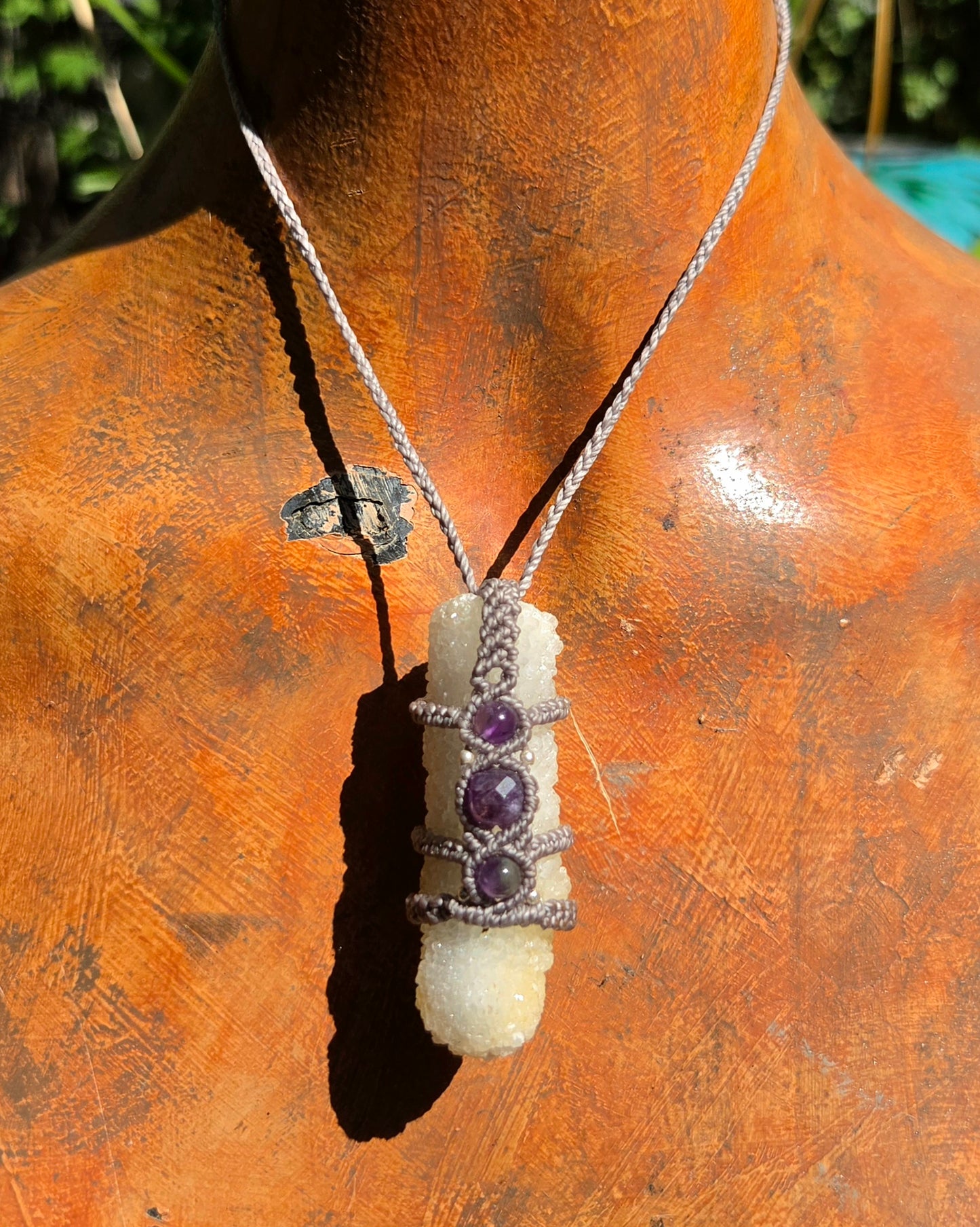 Druzy Quartz Stalactite Macrame Necklace