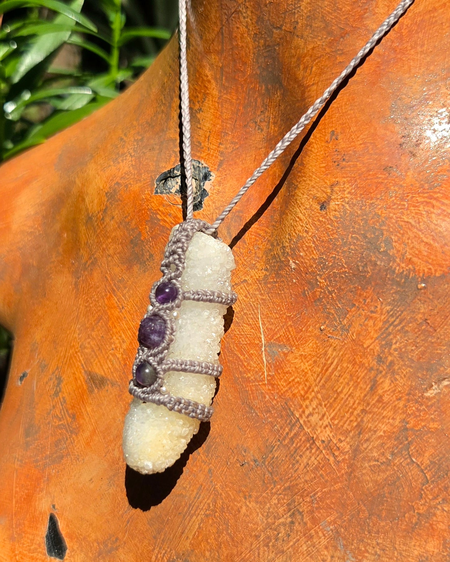 Druzy Quartz Stalactite Macrame Necklace