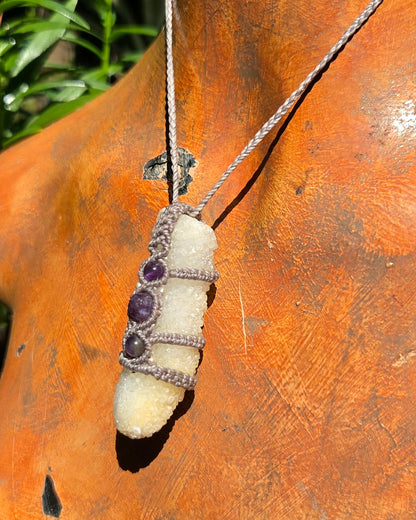 Druzy Quartz Stalactite Macrame Necklace