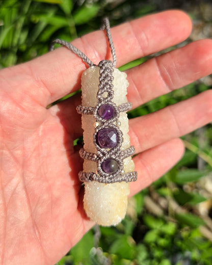 Druzy Quartz Stalactite Macrame Necklace