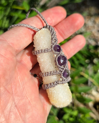 Druzy Quartz Stalactite Macrame Necklace