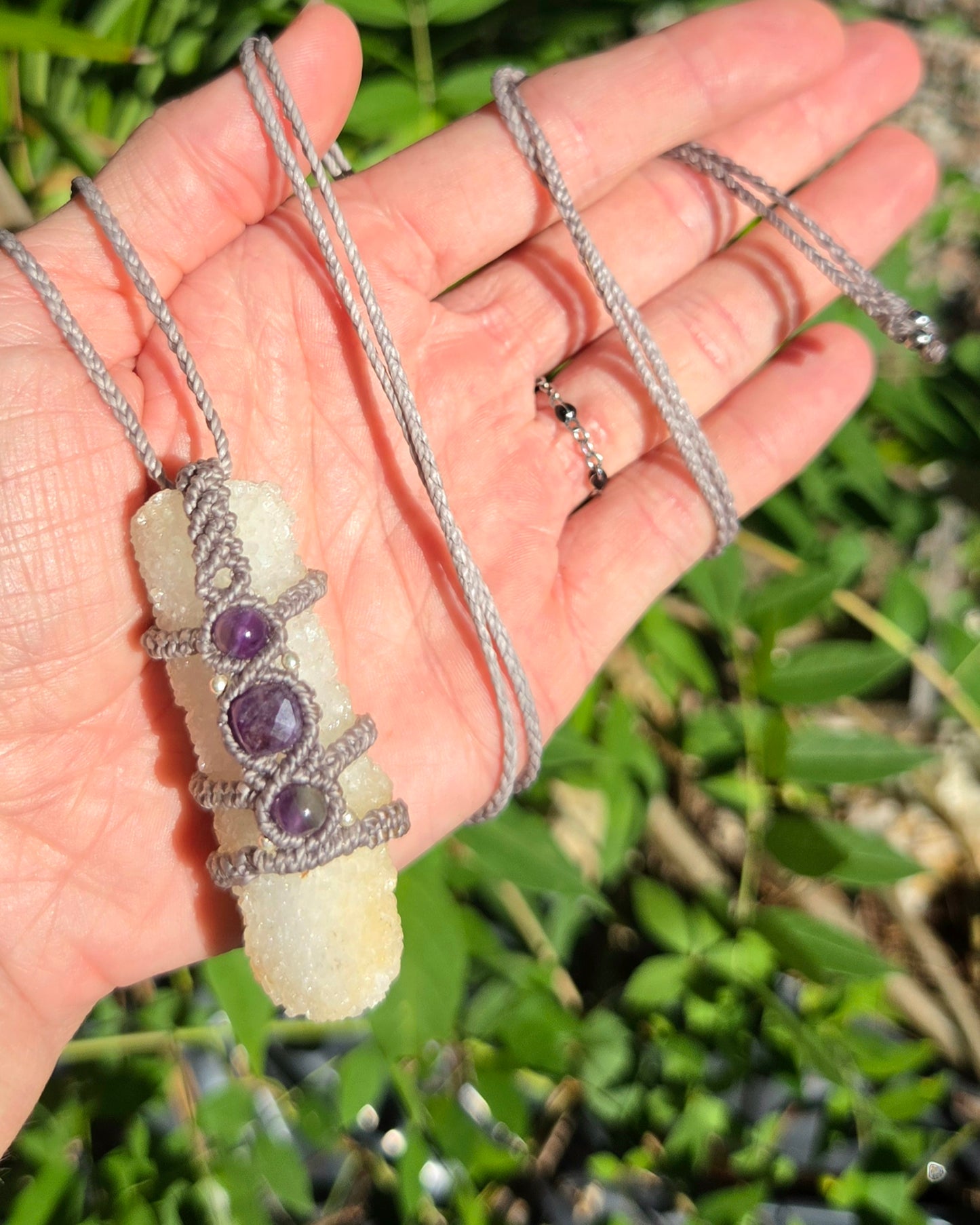 Druzy Quartz Stalactite Macrame Necklace