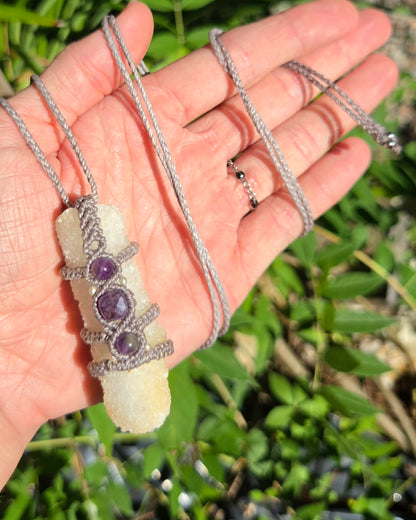 Druzy Quartz Stalactite Macrame Necklace