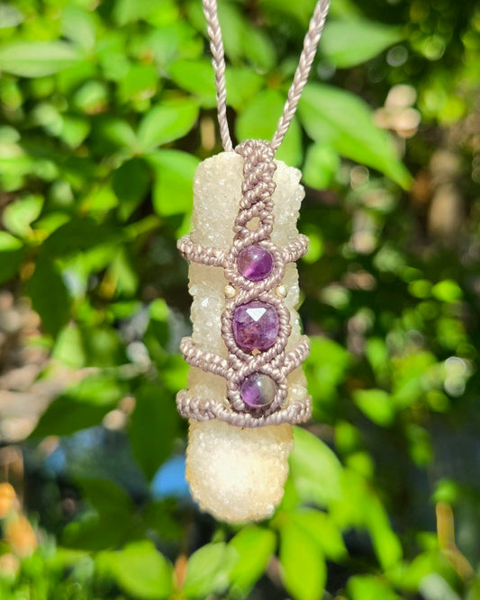 Druzy Quartz Stalactite Macrame Necklace