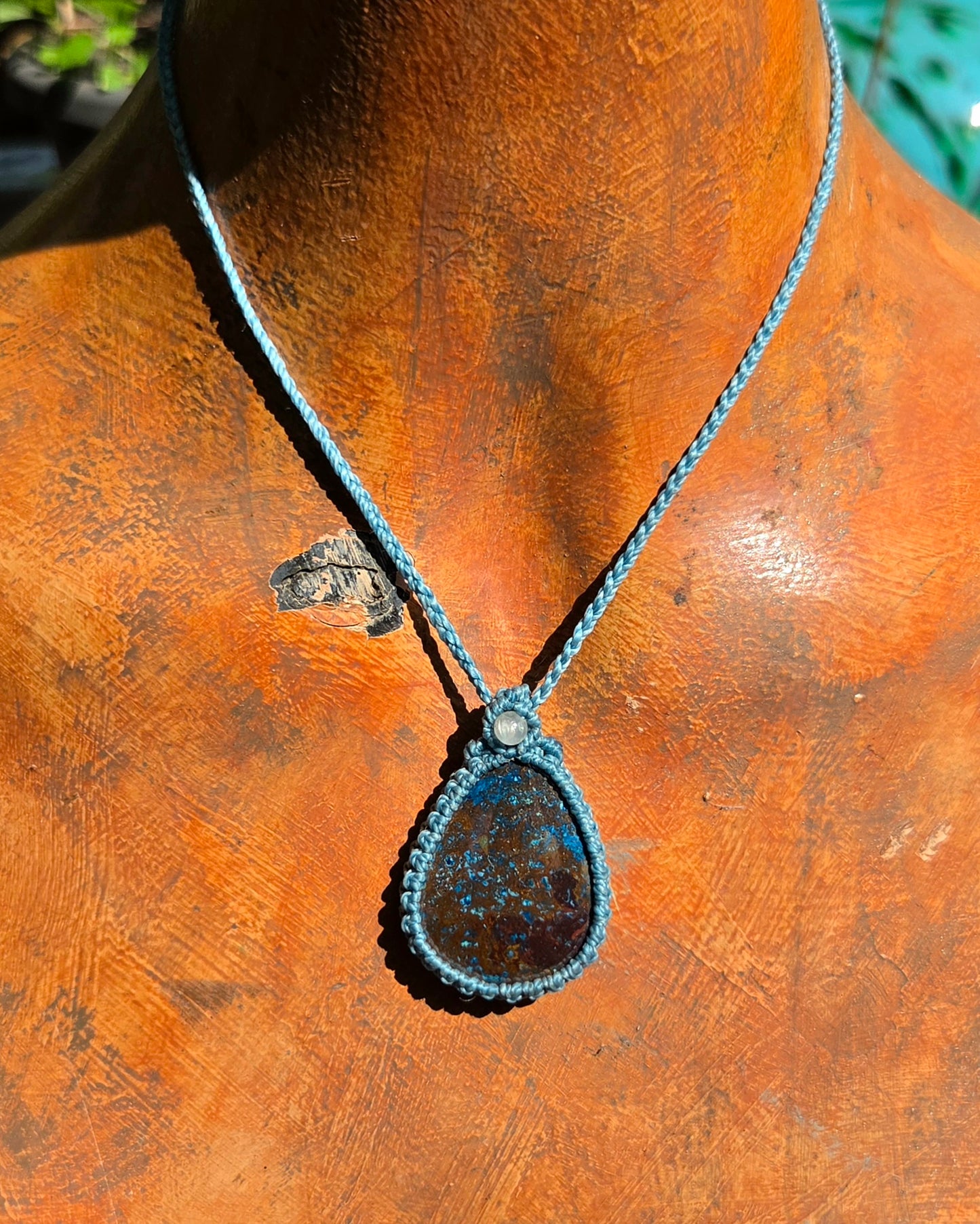 Azurite Shattuckite Macrame Necklace
