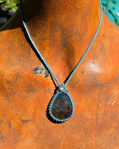 Azurite Shattuckite Macrame Necklace
