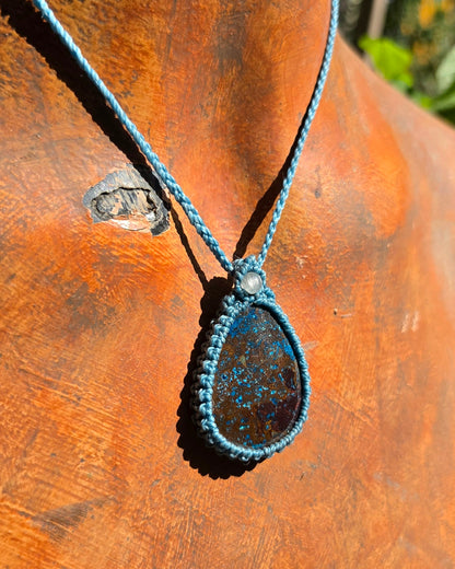 Azurite Shattuckite Macrame Necklace