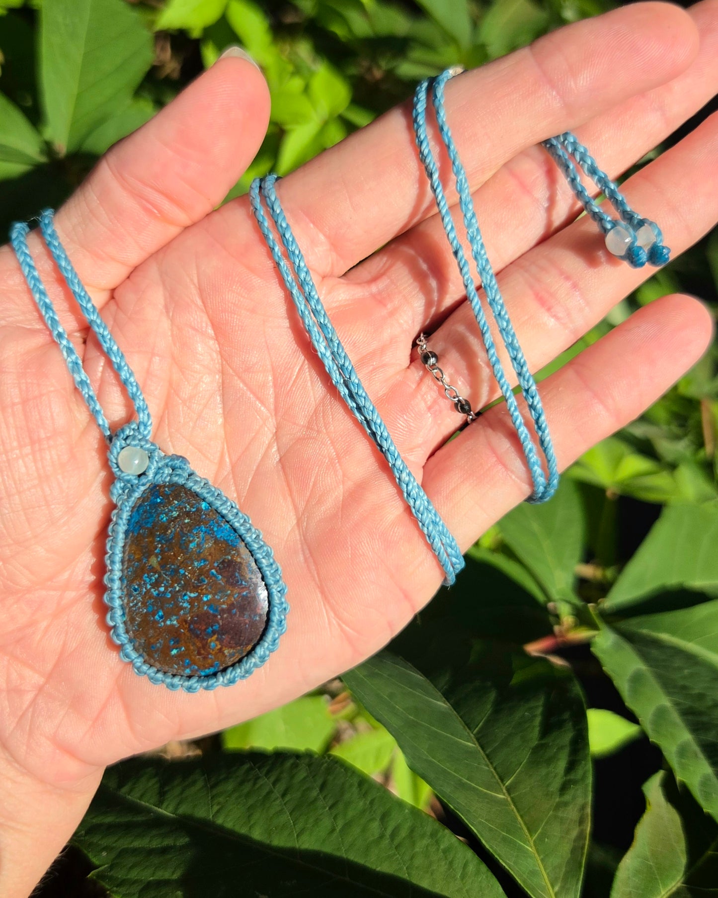 Azurite Shattuckite Macrame Necklace