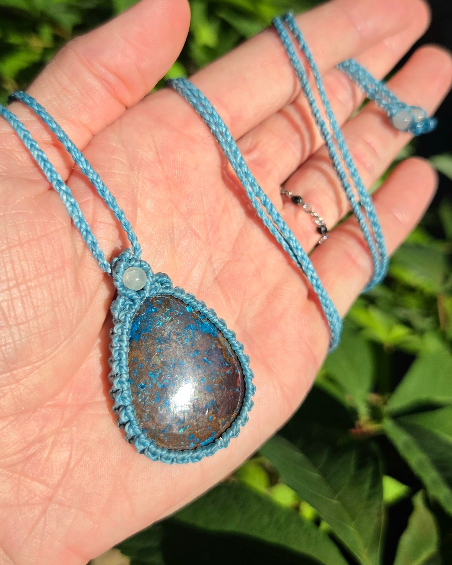Azurite Shattuckite Macrame Necklace