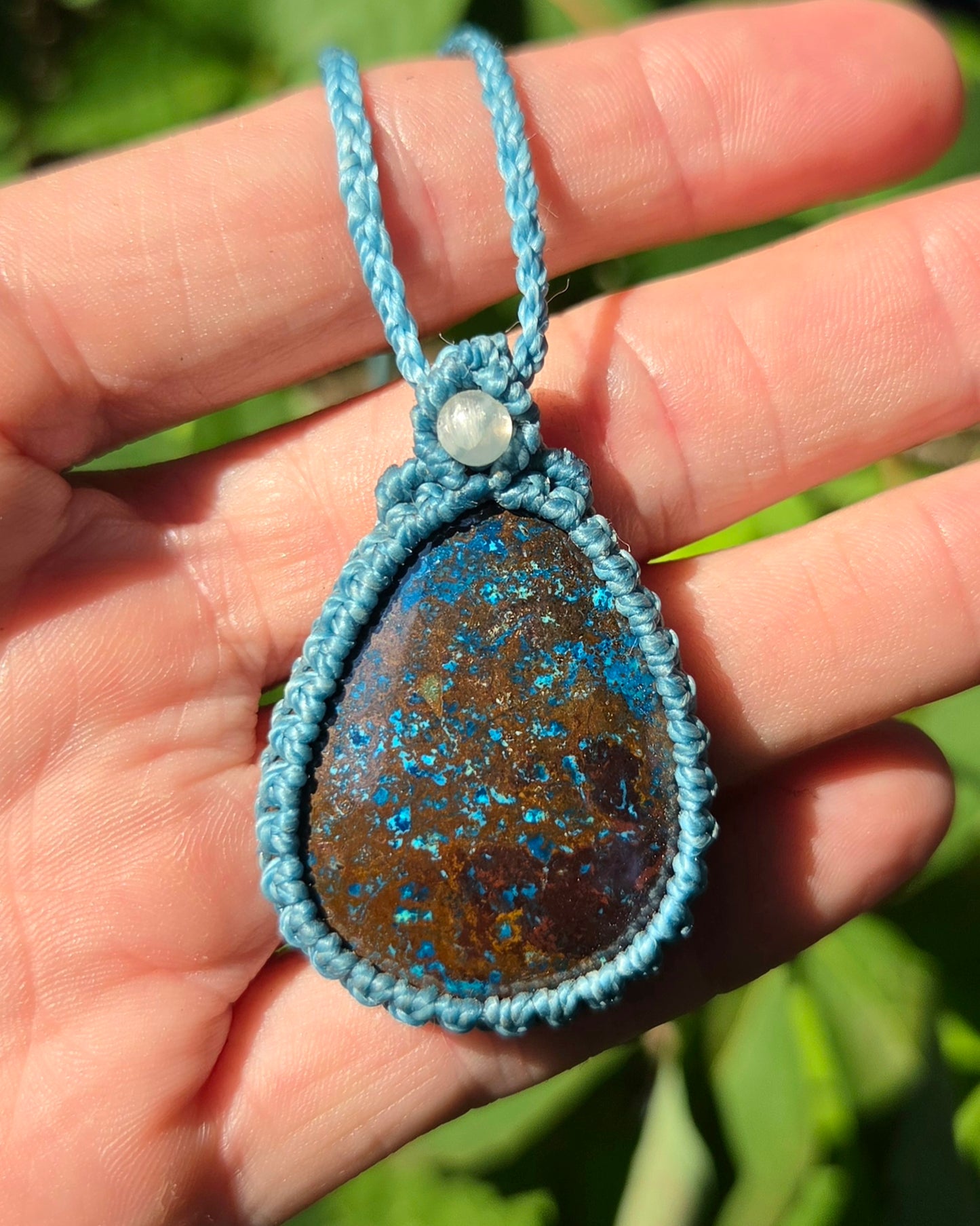 Azurite Shattuckite Macrame Necklace