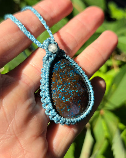 Azurite Shattuckite Macrame Necklace