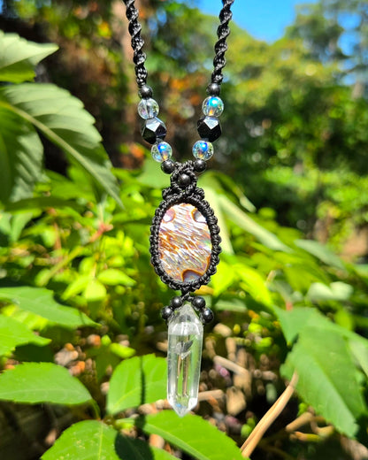 Abalone Shell & Clear Quartz Macrame Necklace