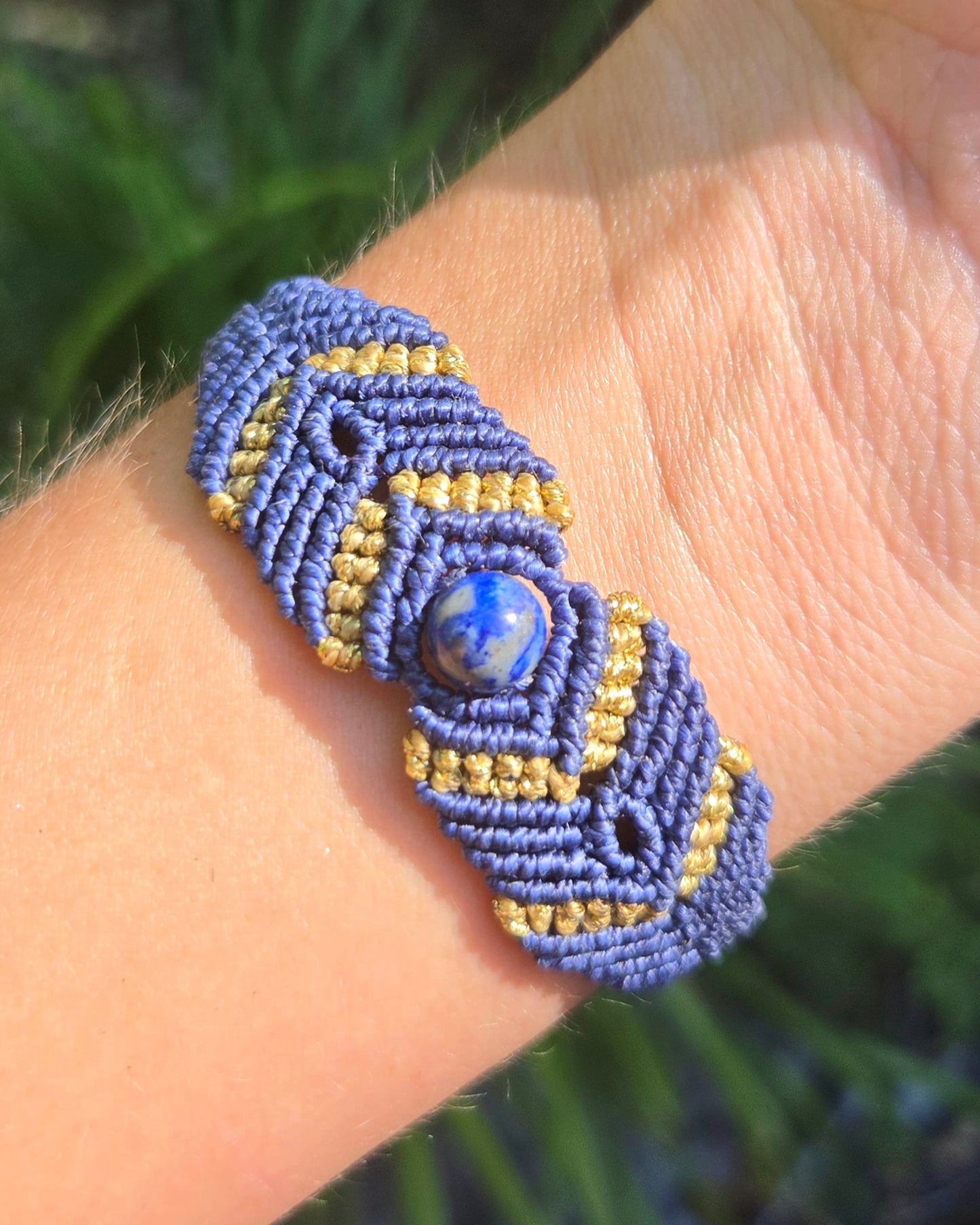 Lapis Lazuli Macrame Small Cuff Bracelet