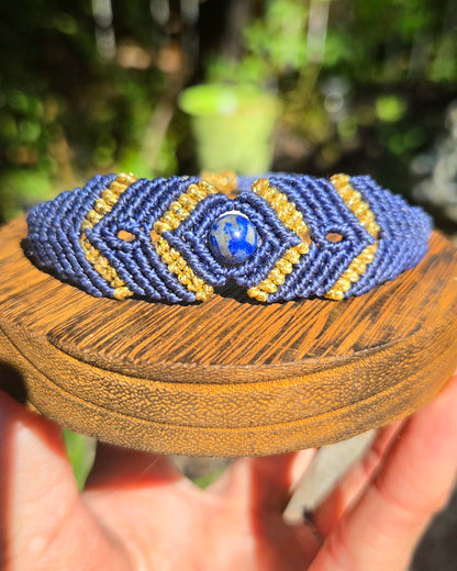 Lapis Lazuli Macrame Small Cuff Bracelet