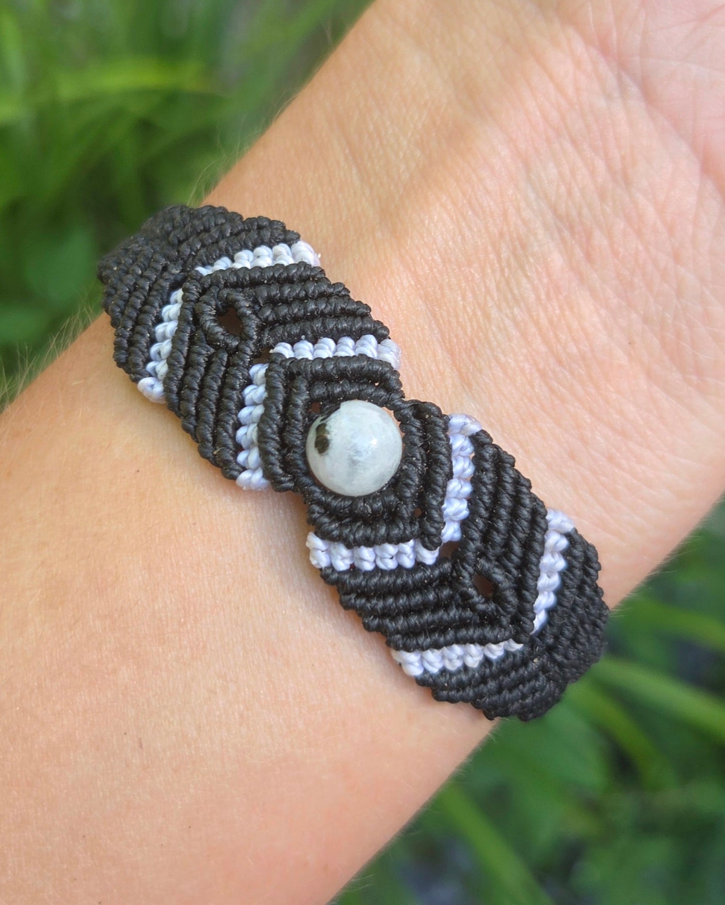 Rainbow Moonstone Macrame Small Cuff Bracelet