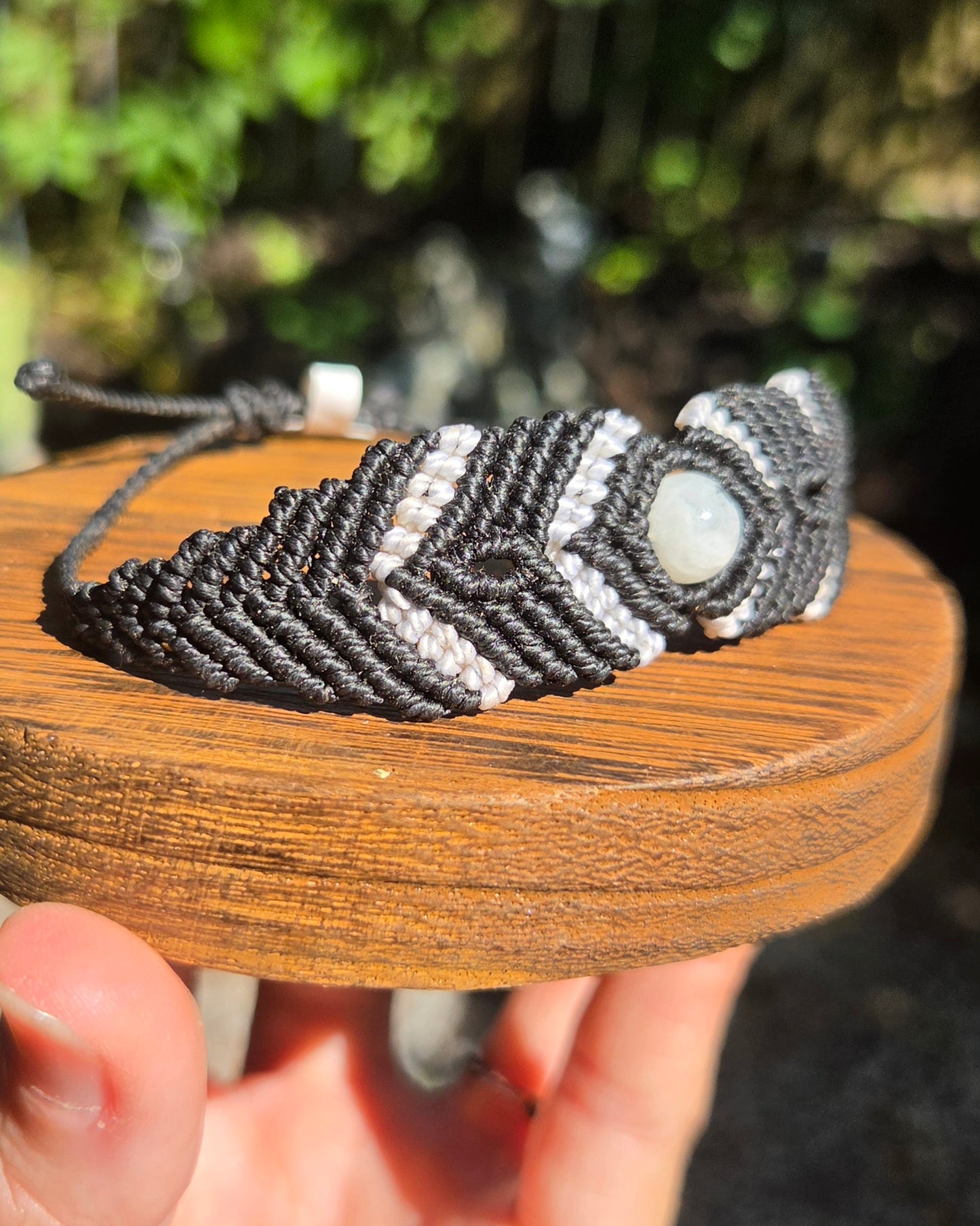 Rainbow Moonstone Macrame Small Cuff Bracelet