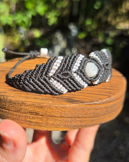 Rainbow Moonstone Macrame Small Cuff Bracelet