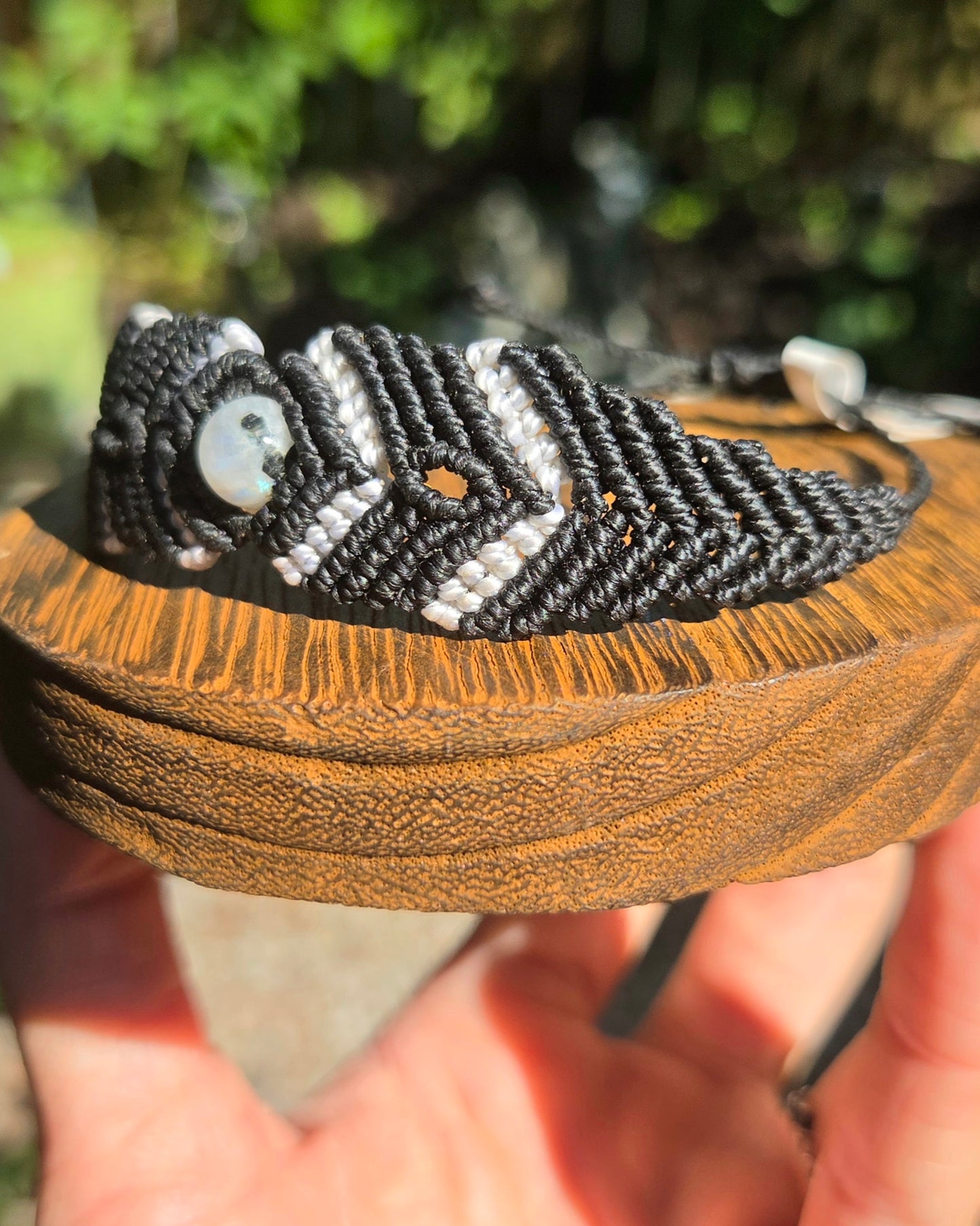 Rainbow Moonstone Macrame Small Cuff Bracelet