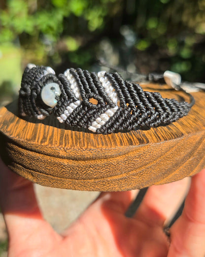 Rainbow Moonstone Macrame Small Cuff Bracelet