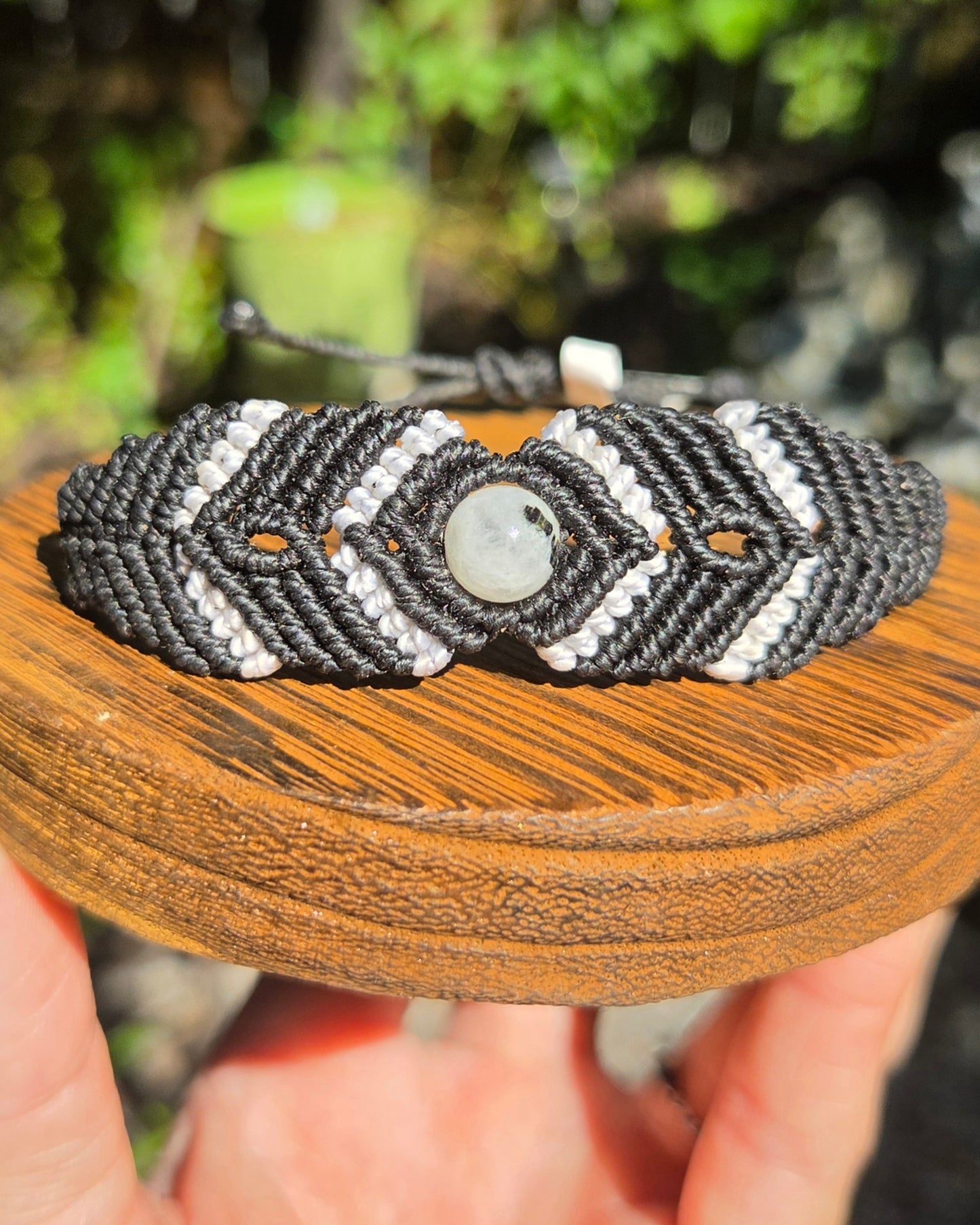 Rainbow Moonstone Macrame Small Cuff Bracelet