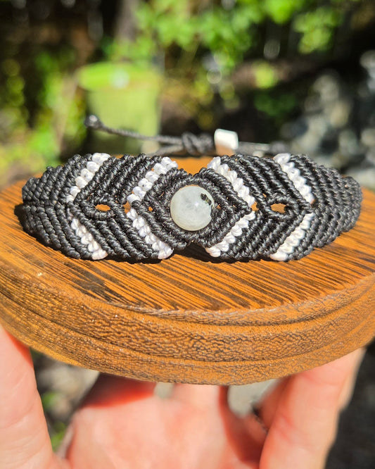 Rainbow Moonstone Macrame Small Cuff Bracelet