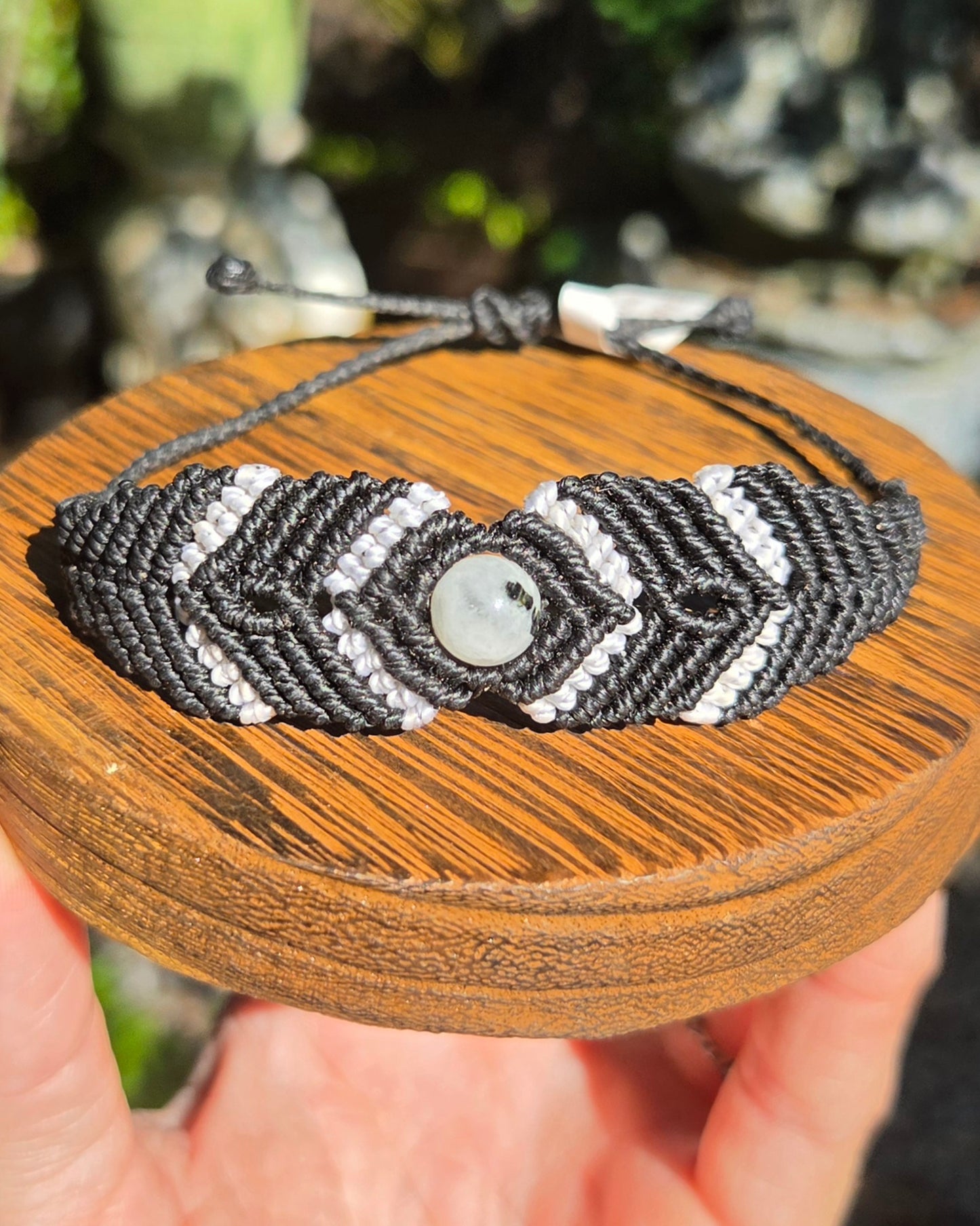 Rainbow Moonstone Macrame Small Cuff Bracelet