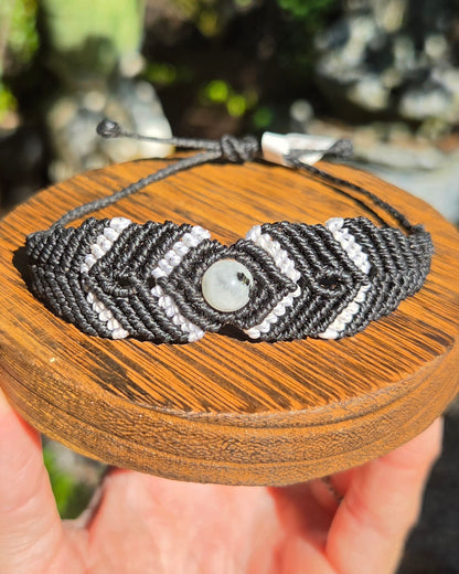Rainbow Moonstone Macrame Small Cuff Bracelet