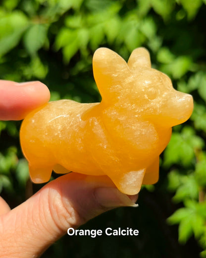 Corgi Carvings (Labradorite or Orange Calcite)