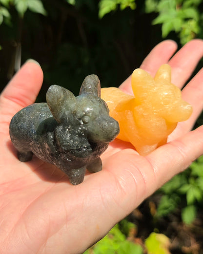 Corgi Carvings (Labradorite or Orange Calcite)