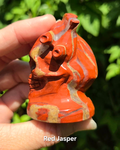 Skull with Anatomical Heart (Black Obsidian or Red Jasper)