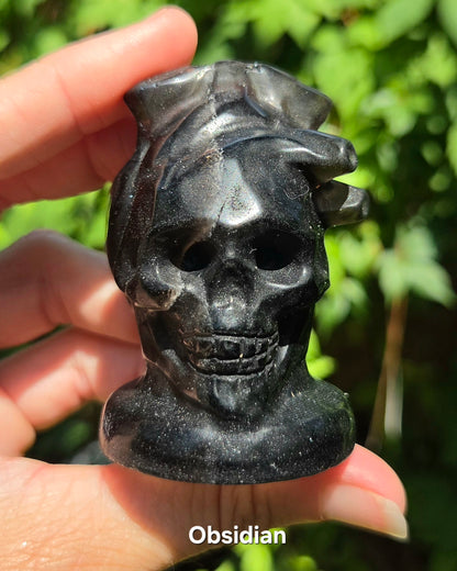 Skull with Anatomical Heart (Black Obsidian or Red Jasper)