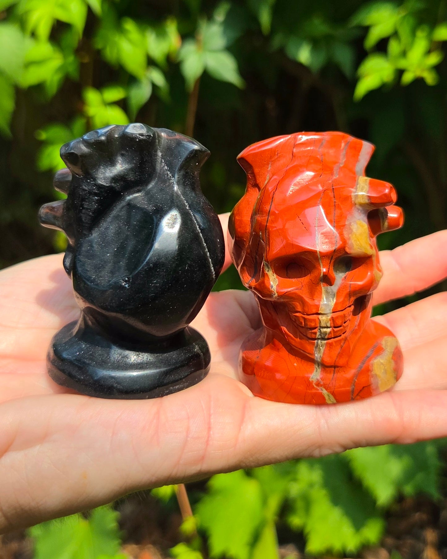 Skull with Anatomical Heart (Black Obsidian or Red Jasper)