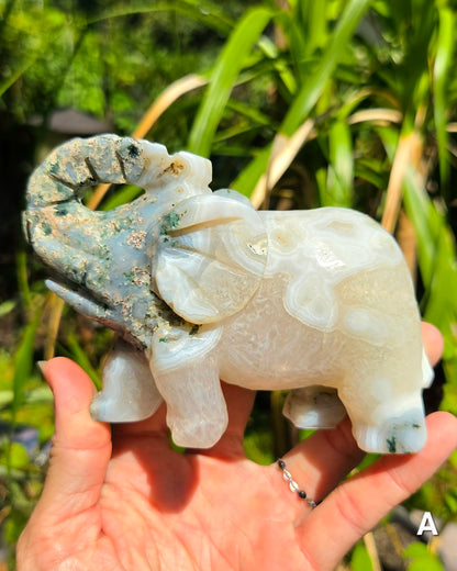 Large Moss Agate Elephants