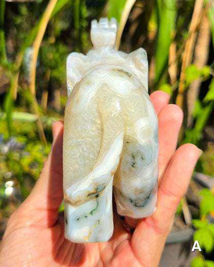 Large Moss Agate Elephants