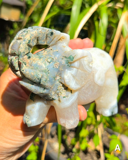 Large Moss Agate Elephants