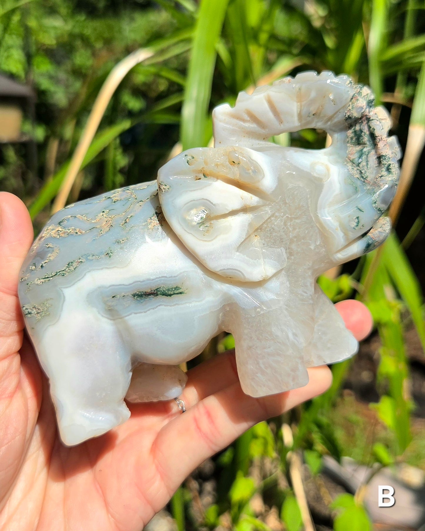 Large Moss Agate Elephants