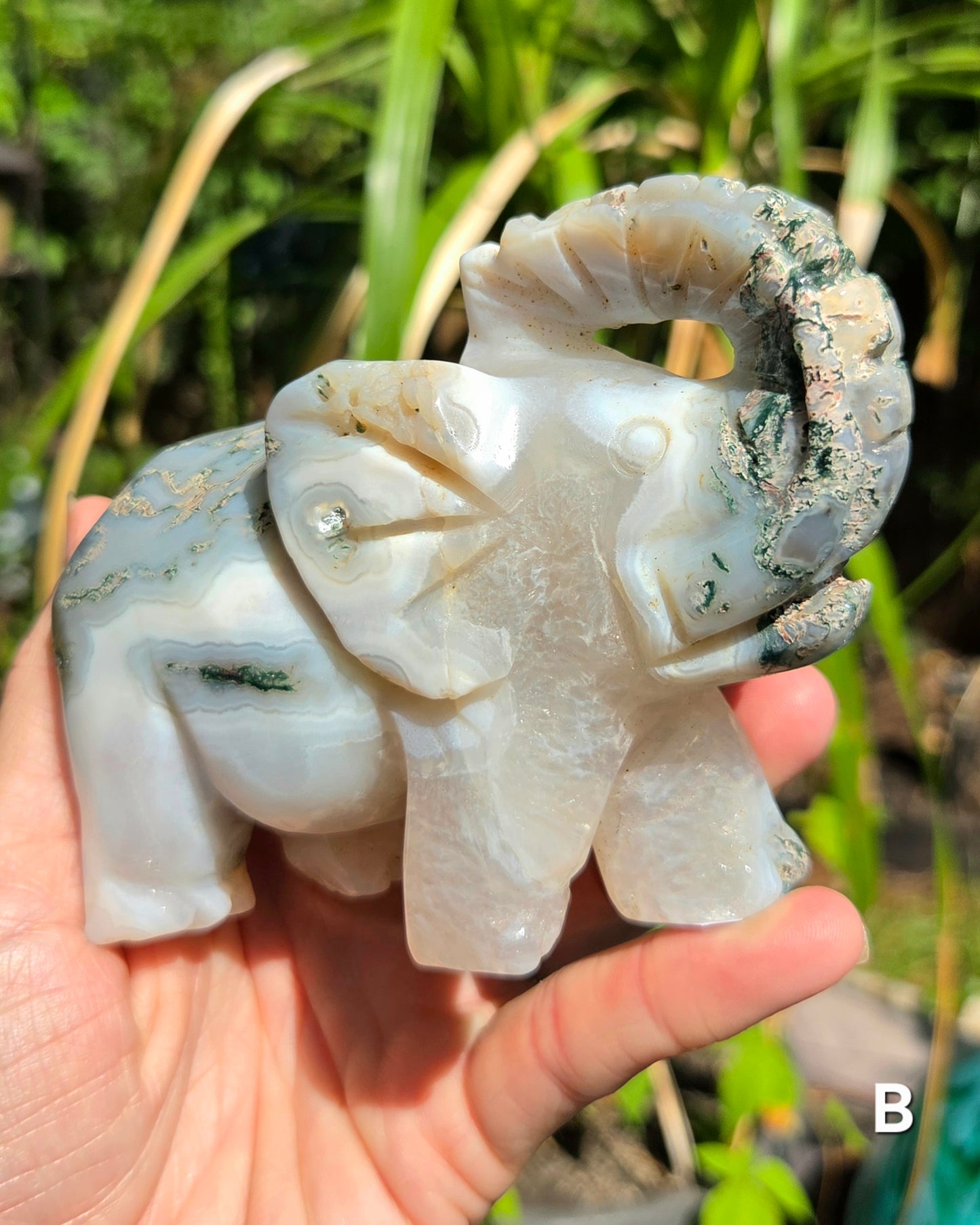 Large Moss Agate Elephants