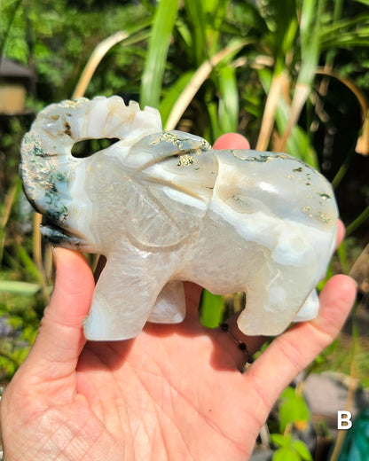 Large Moss Agate Elephants