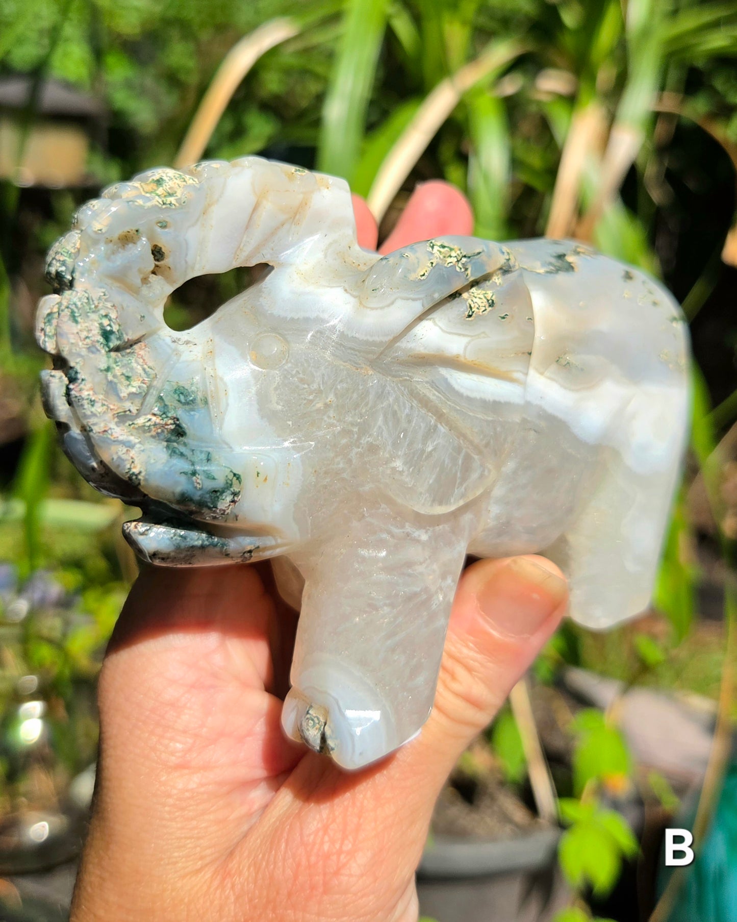 Large Moss Agate Elephants