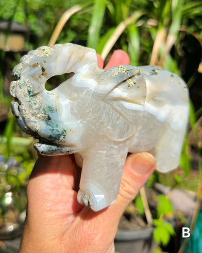 Large Moss Agate Elephants