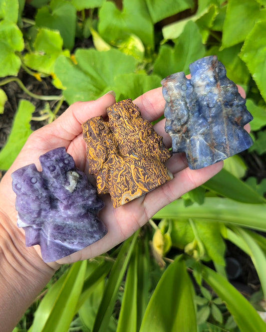 2 Owls on Rock (Fluorite, Sanskrit Jasper, or Sodalite)