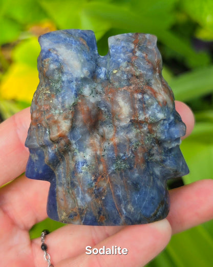 2 Owls on Rock (Fluorite, Sanskrit Jasper, or Sodalite)