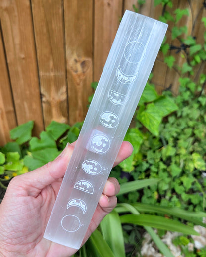 Satin Spar Selenite Moon Phases Plate