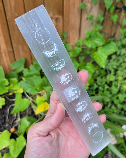 Satin Spar Selenite Moon Phases Plate