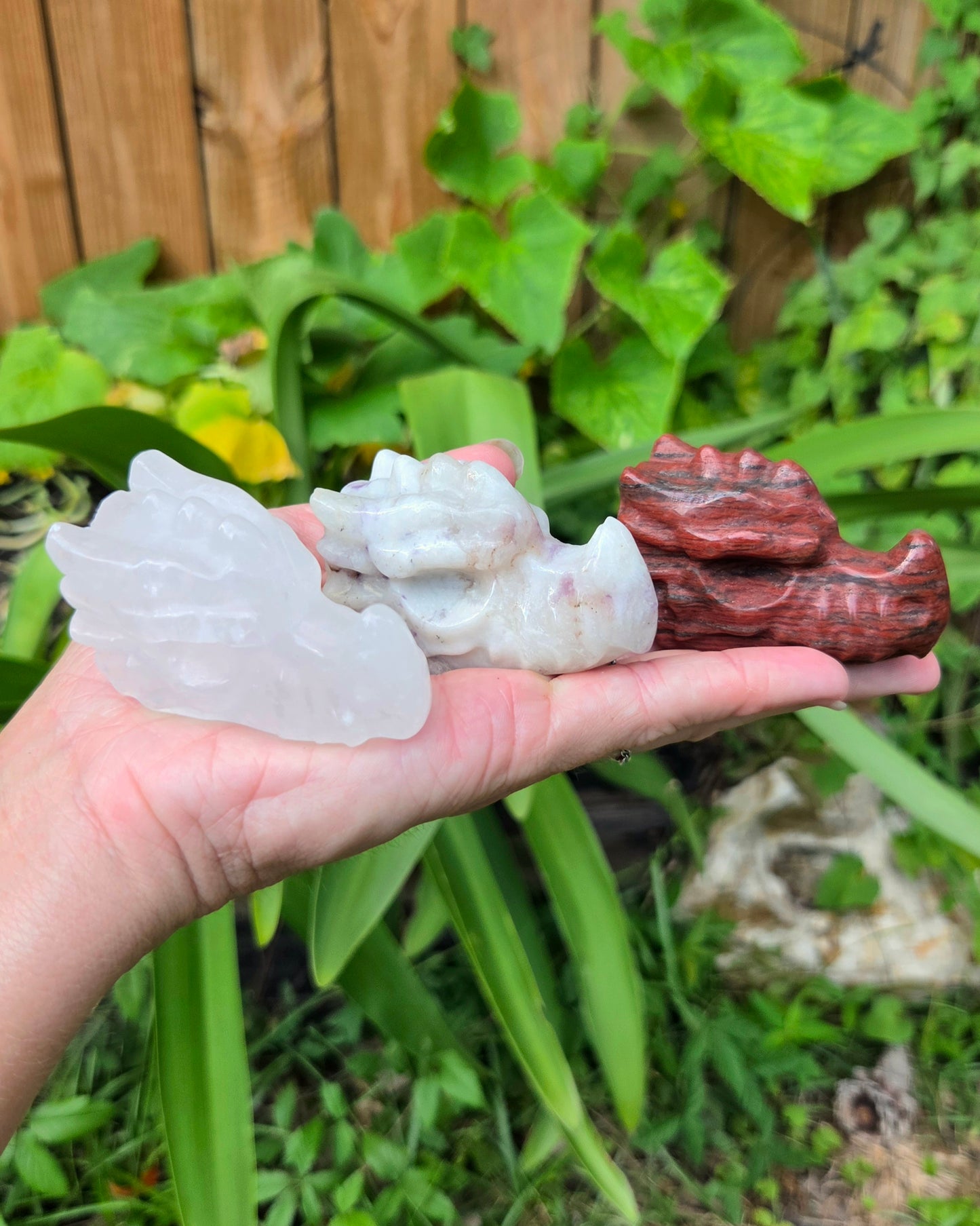 Dragon Skulls (Clear Quartz, Lepidolite in Quartz, or Red Sesame Jasper)