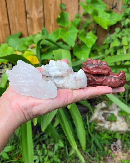 Dragon Skulls (Clear Quartz, Lepidolite in Quartz, or Red Sesame Jasper)