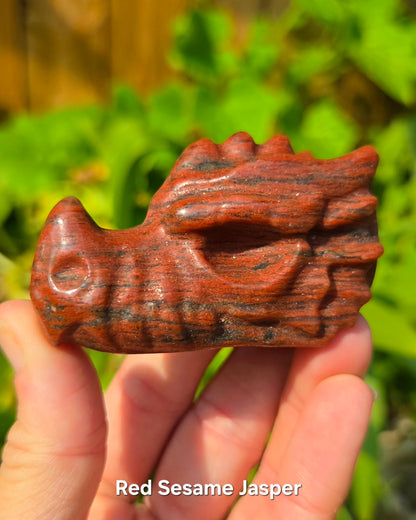 Dragon Skulls (Clear Quartz, Lepidolite in Quartz, or Red Sesame Jasper)