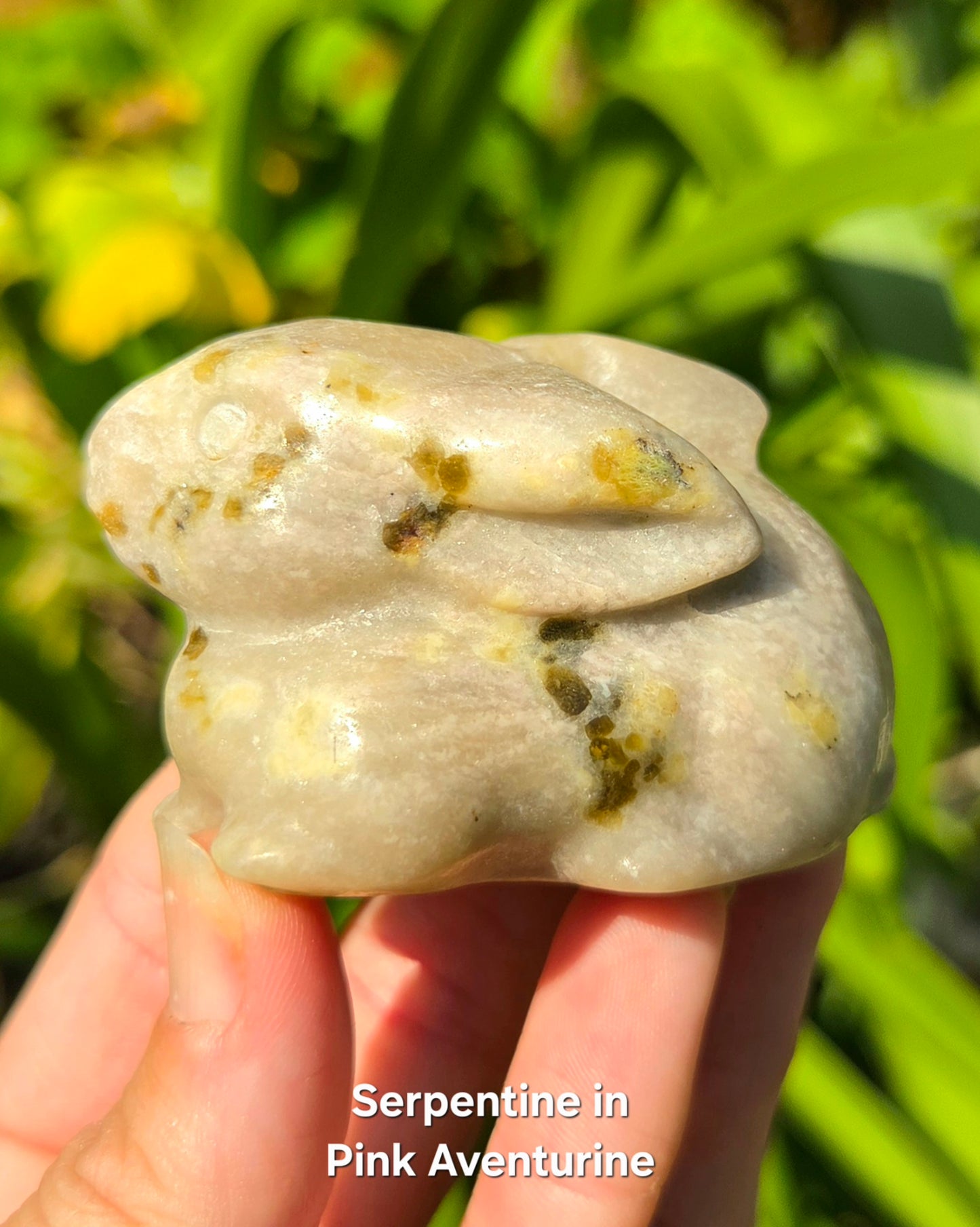Bunny Rabbits (Kiwi Jasper, Orange Calcite, or Serpentine in Pink Aventurine)