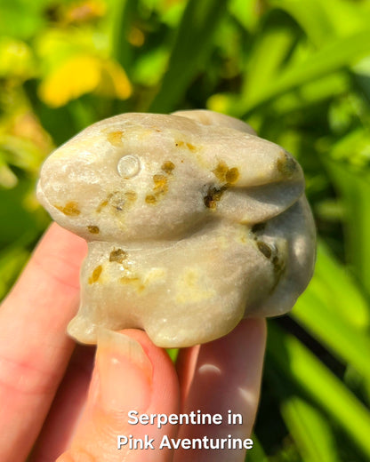 Bunny Rabbits (Kiwi Jasper, Orange Calcite, or Serpentine in Pink Aventurine)