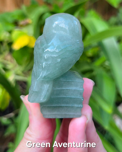 Owl on Books (Emberlite, Fluorite, Green Aventurine, Labradorite, or Rose Quartz)